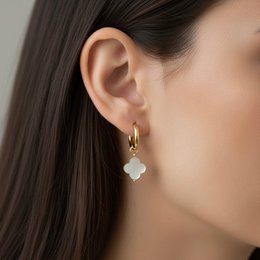 Clover Bloom – Hoops with White Four-Leaf Clover Charm