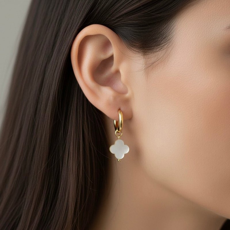 Clover Bloom – Hoops with White Four-Leaf Clover Charm