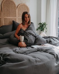 Muslin bed linen “Eliane” • Anthracite