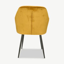 Silla de comedor Vinny, terciopelo amarillo y patas negras