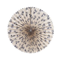 Decorative wall circles made of paper in various colors and patterns, including orange, white, and blue. The circles have a round, fan-like shape with intricate designs.
