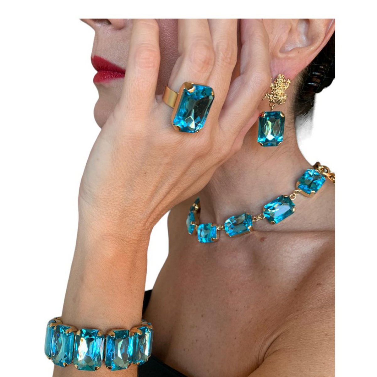 Armonia Gold Plated Light Blue Crystal Earrings With Frog