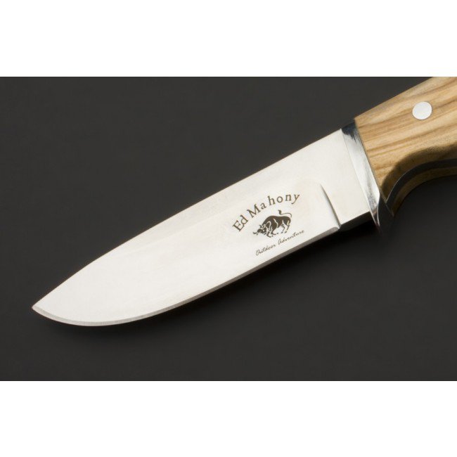 ED MAHONY Beaver Hunter - legno d'ulivo macerato, coltello da caccia, 440°C