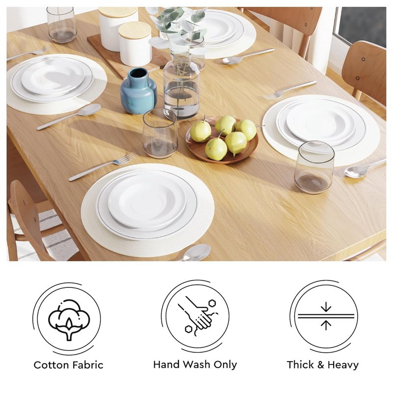 Manteles individuales | Comedor Algodón Acanalado Diámetro Blanco | Juego de 4