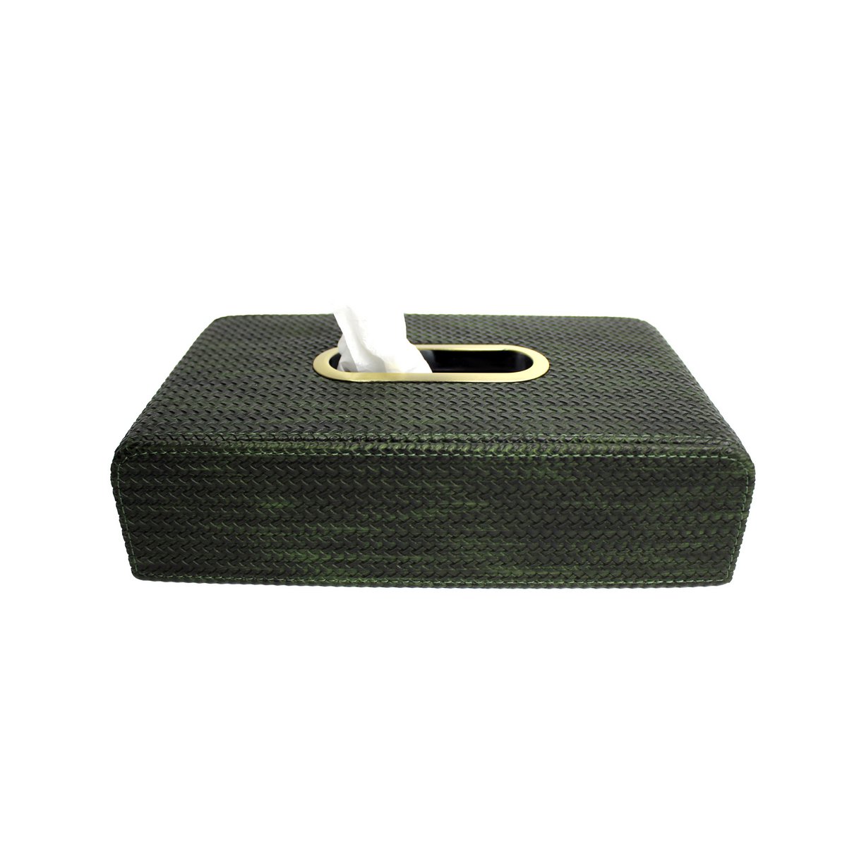 Taschentuchbox grün Flechtoptik mit Messingöffnung