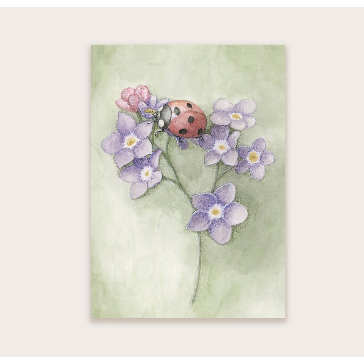 Postkort mariehøne med blomster