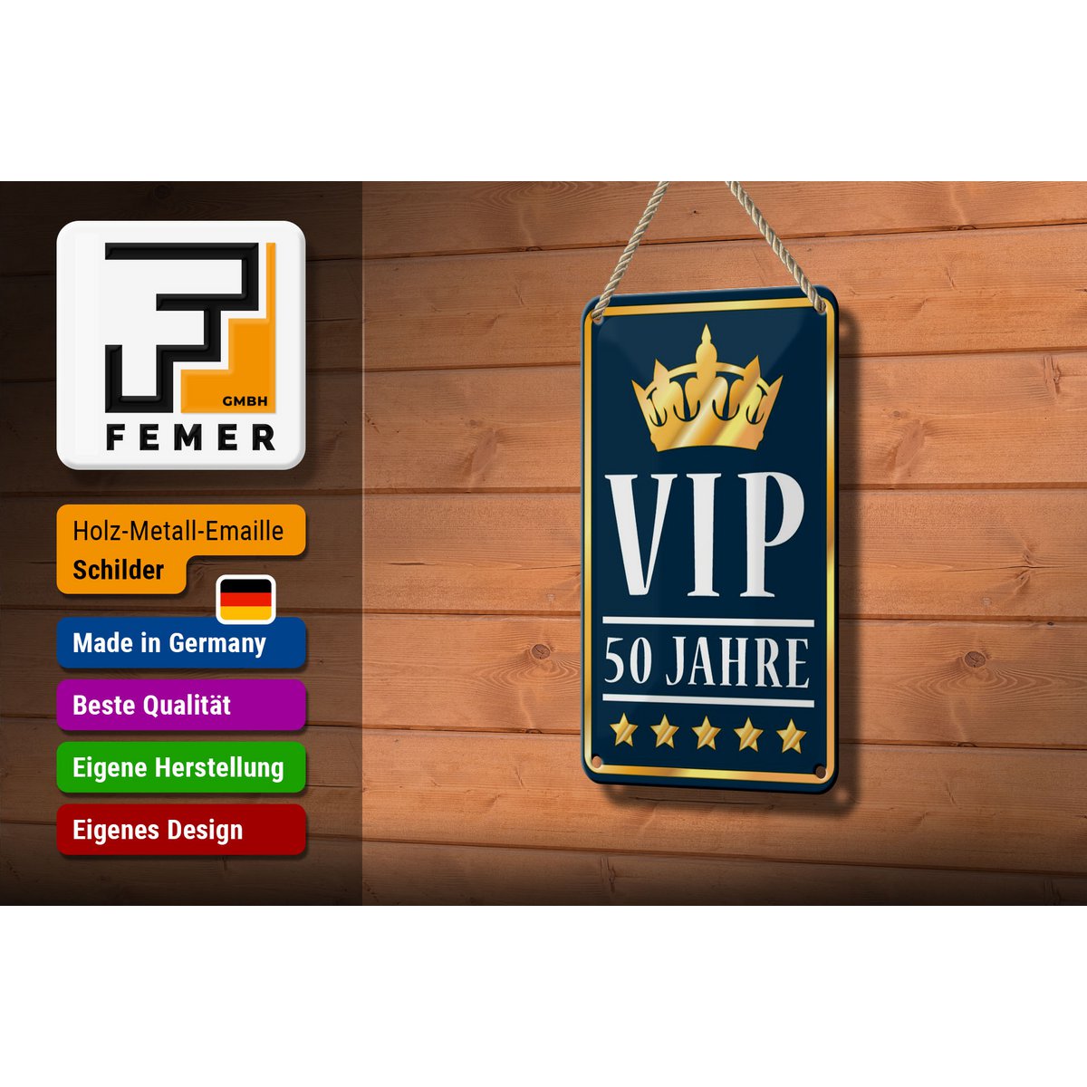 Tin sign saying 12x18cm VIP 50 years (blue/white) decoration