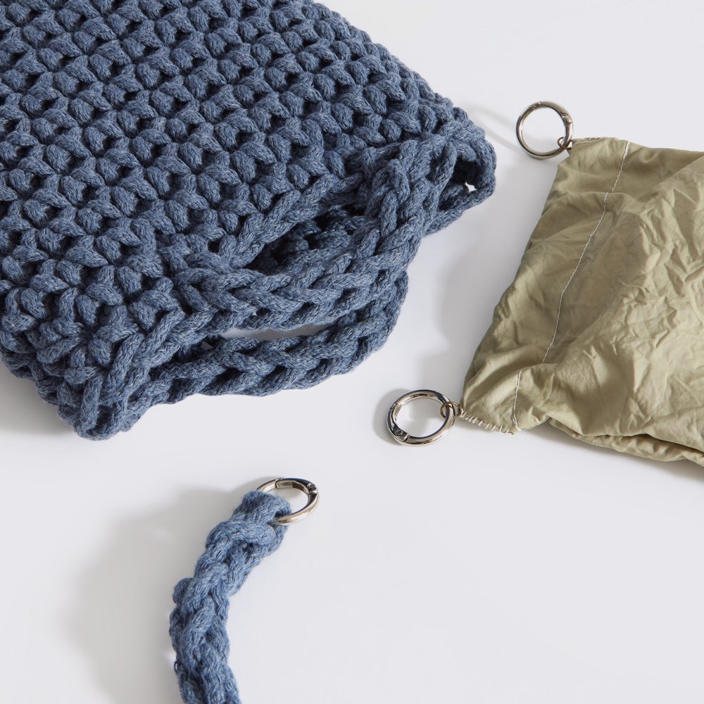 “Voukola cotton” crochet crossbody bag with waterproof pouch denim blue