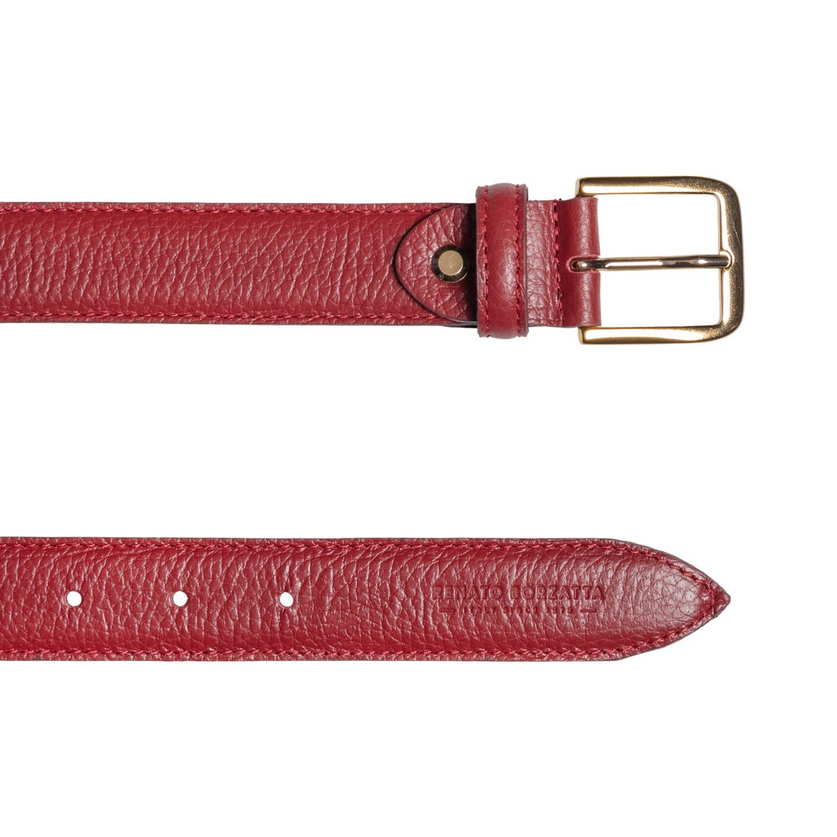 RB4023Q | Women's Belt Made in Italy in Genuine Dollar Grained Leather. Buckle in shiny gold finish. Ruby color. Dimensions: 115 x 3.0 x 0.5 cm (waistline 100 cm)