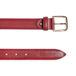 RB4023Q | Women's Belt Made in Italy in Genuine Dollar Grained Leather. Buckle in shiny gold finish. Ruby color. Dimensions: 115 x 3.0 x 0.5 cm (waistline 100 cm)