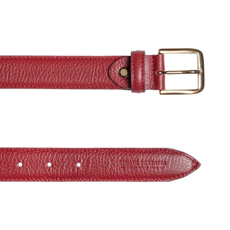 RB4023Q | Women's Belt Made in Italy in Genuine Dollar Grained Leather. Buckle in shiny gold finish. Ruby color. Dimensions: 115 x 3.0 x 0.5 cm (waistline 100 cm)