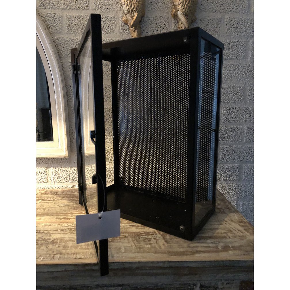 Wandvitrine, schwarzes Metall mit Acrylglas