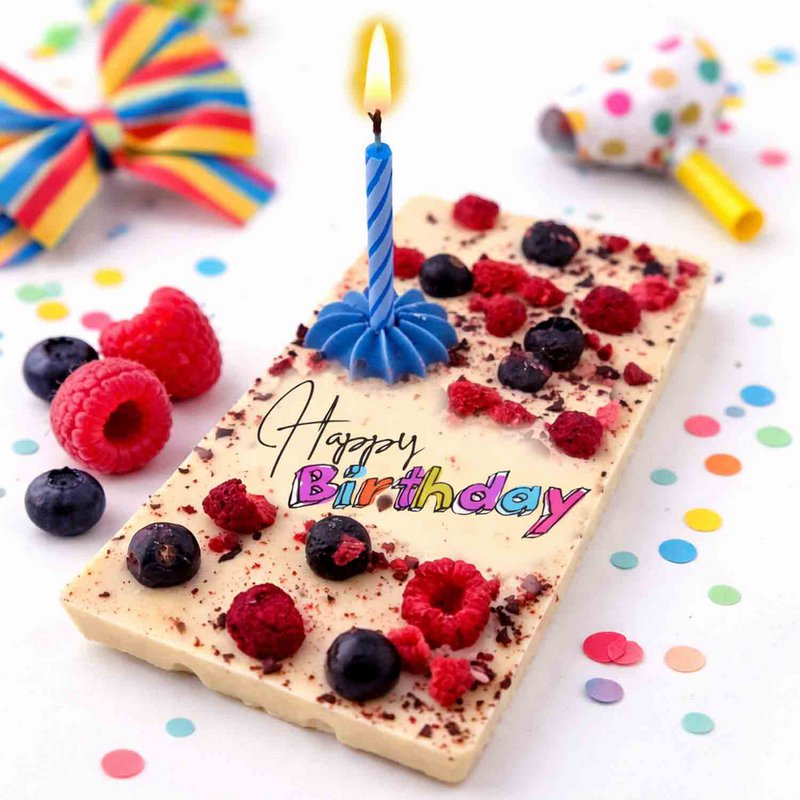 Joyeux anniversaire - Chocolat blanc - avec une vraie bougie!