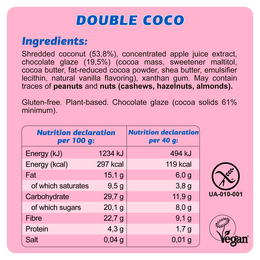 Vegansk glutenfri bar "Double Coco" 40G