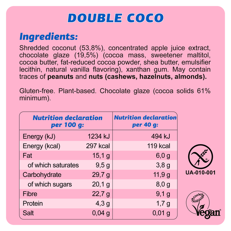 Vegansk glutenfri bar "Double Coco" 40G