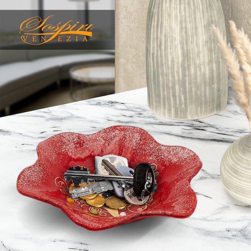 Tazón de flores de vidrio de Murano, favores de idea de regalo, decoración de árboles dorados y Murano Murrine