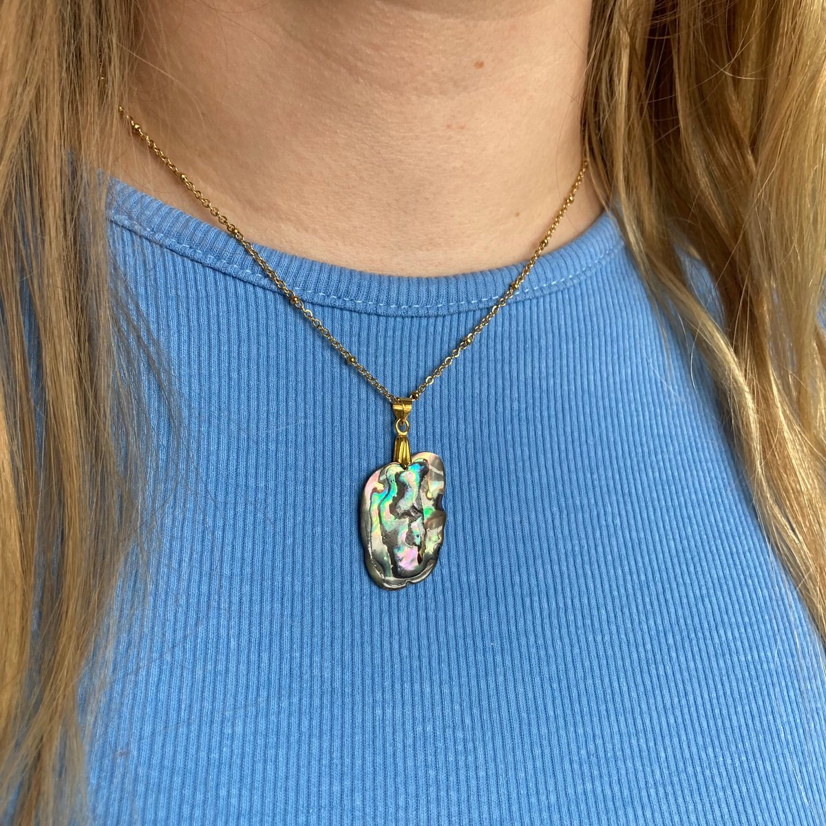 Collar de conchas | Paua/Abalone 40 cm oro acero inoxidable playa océano joyería hecha a mano