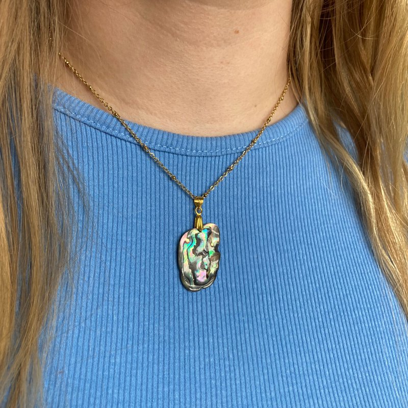 Muschelkette | Paua/Abalone 40 cm goldener Edelstahl handgefertigter Strand-Ozean-Schmuck