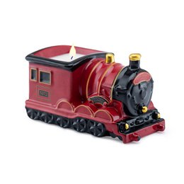 Red Hogwarts Express train-shaped scented candle, Harry Potter themed, decorative locomotive design.