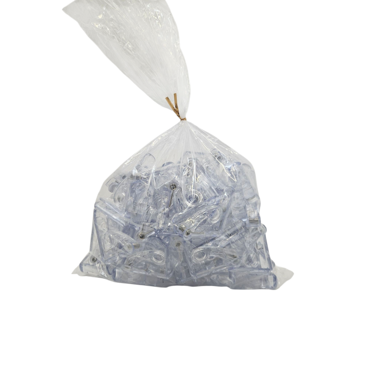 Table clamps - set of 100 pieces in polybag - transparent or white - PVC - bulk packaging