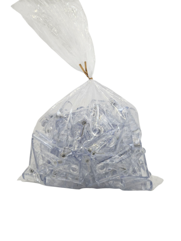 Bordklemmer - Sæt med 100 stykker i polybag - gennemsigtig eller hvid - PVC - Bulkemballage
