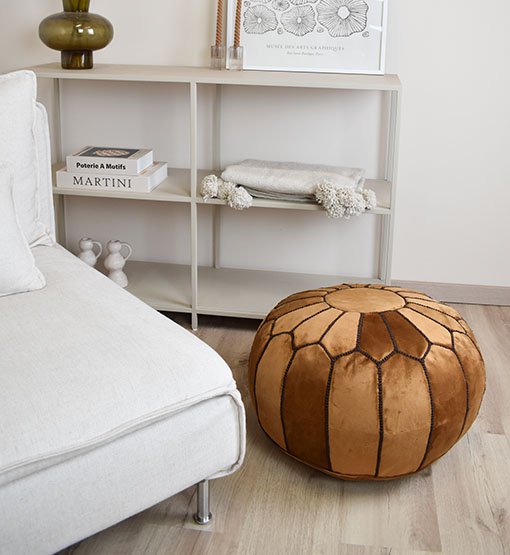 Velvet Pouffe - Caramel Brown