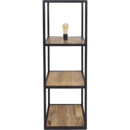 Vintage floor lamp, 120 cm tall, with 3 wooden shelves for storage and display.