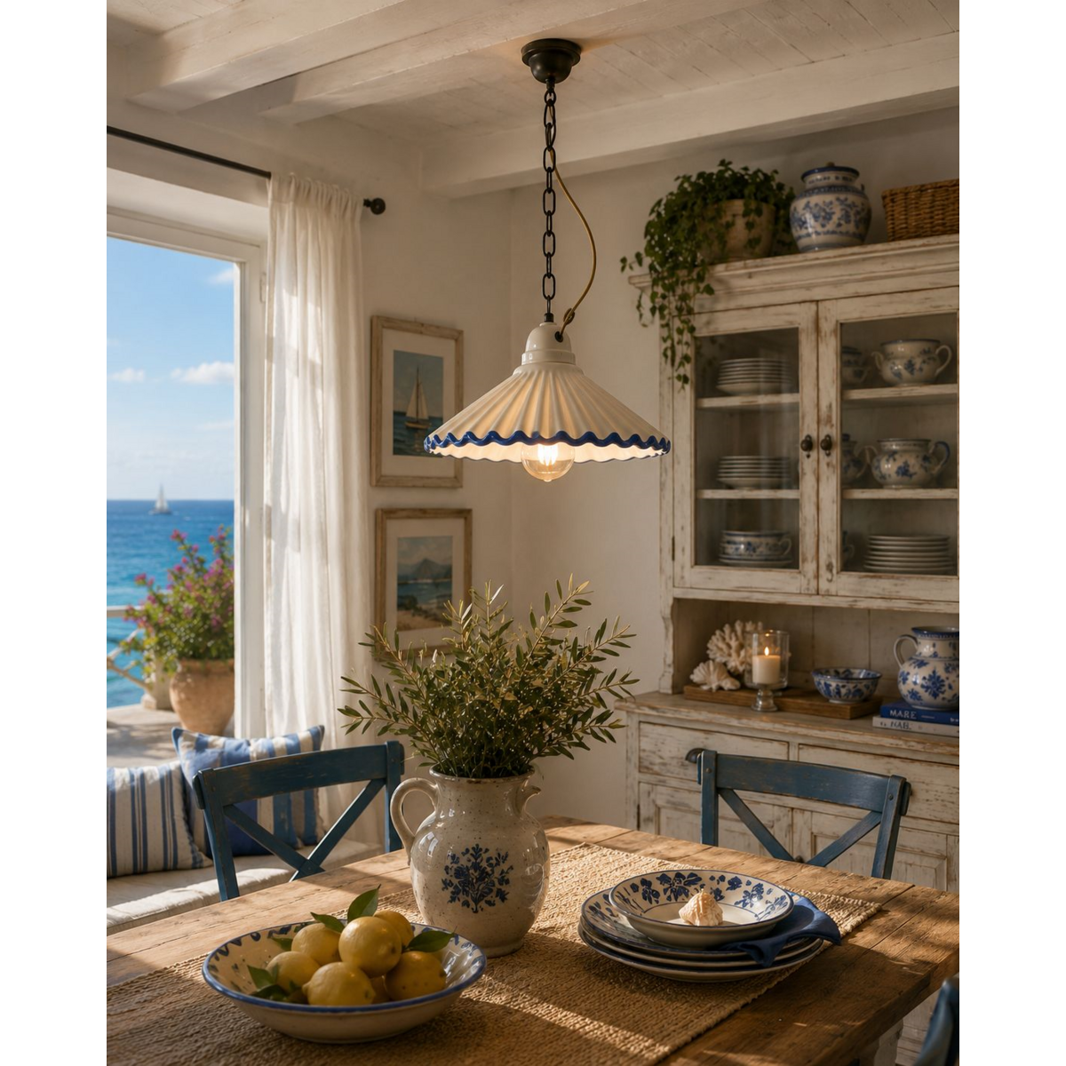 39 cm chandelier with blue ceramic edge chain