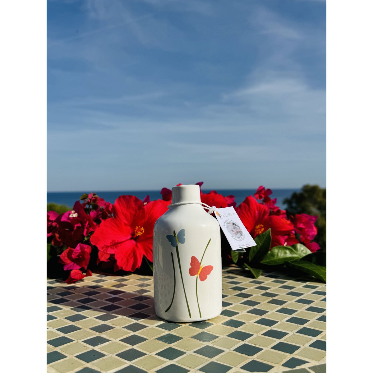 Handmade oil bottle of oil donors oil jug ceramic bottle with graphics for olive oil & vinegar from Italy 250ml