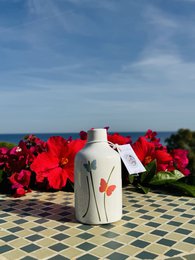 Handgemachte Ölflasche Ölspender Ölkännchen Keramikflasche mit Grafik für Olivenöl & Essig aus Italien 250ml