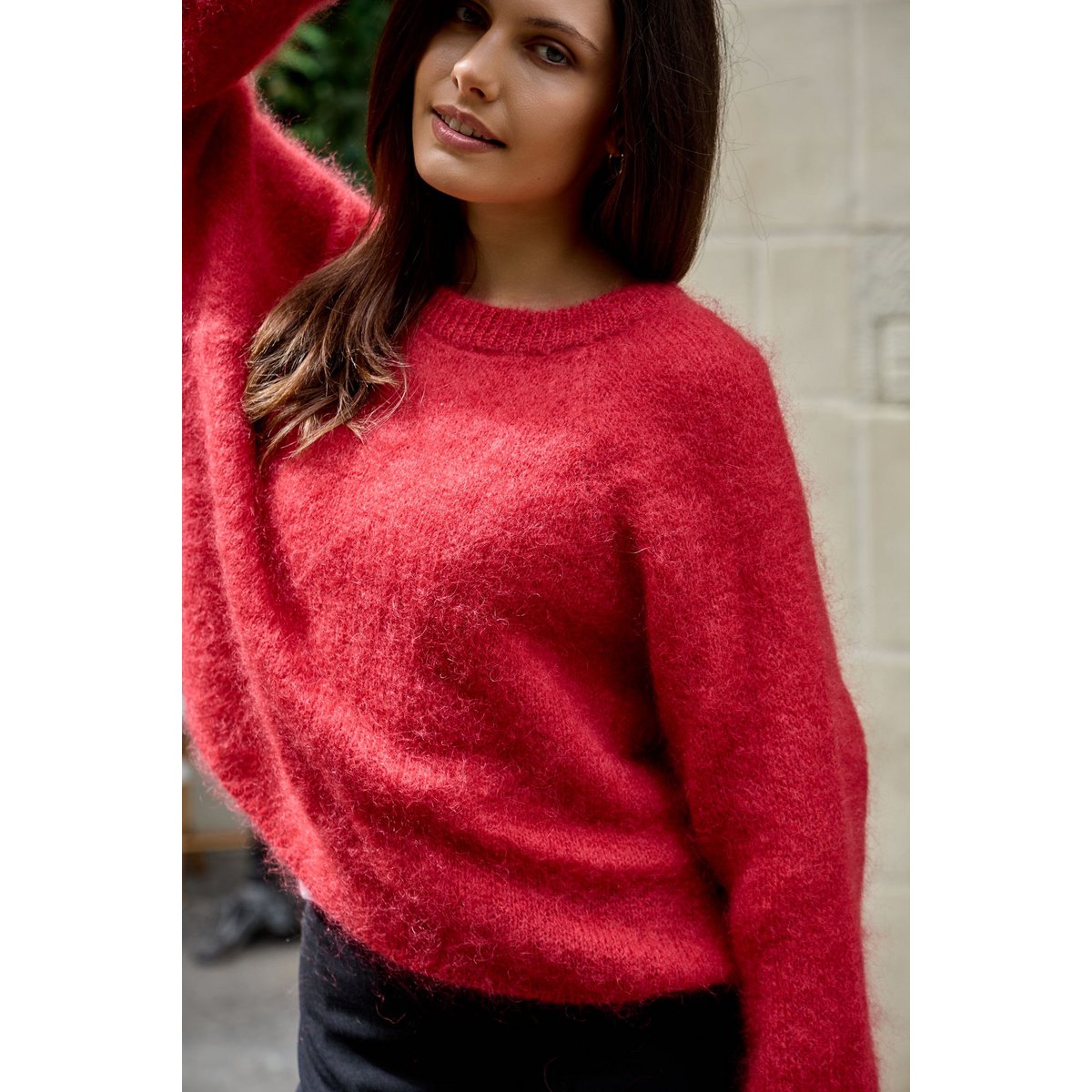 Pull col rond manches raglan en 76% mohair et laine