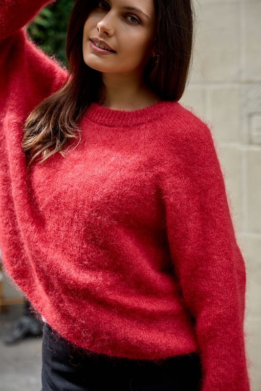 Pull col rond manches raglan en 76% mohair et laine