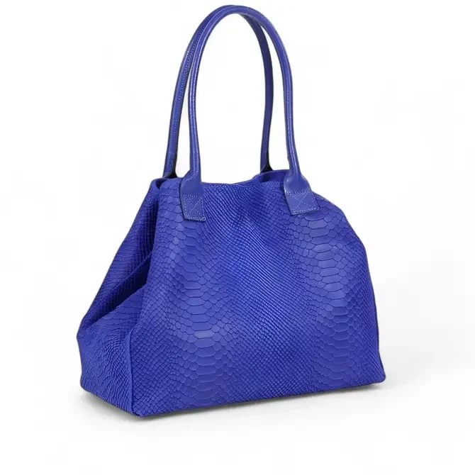 LOLA – Italian python embossed leather bag – Electric Blue