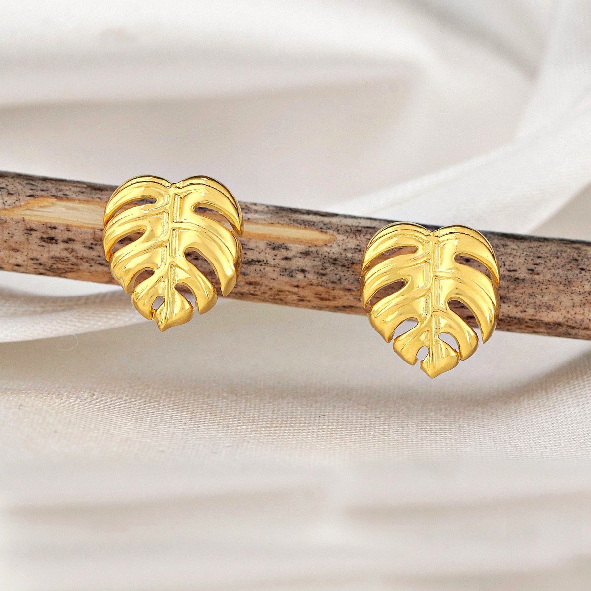 Boucles d'oreilles Monstera Leaf Stud - Plaqué Or 925 - Boucles d'oreilles Feuilles Exotiques - OHR925-76