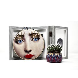 Handmade Embroidery Hoop Art - "Iconic Lina" Collection (Fornasetti Inspired) - Textile Wall Decoration 15cm