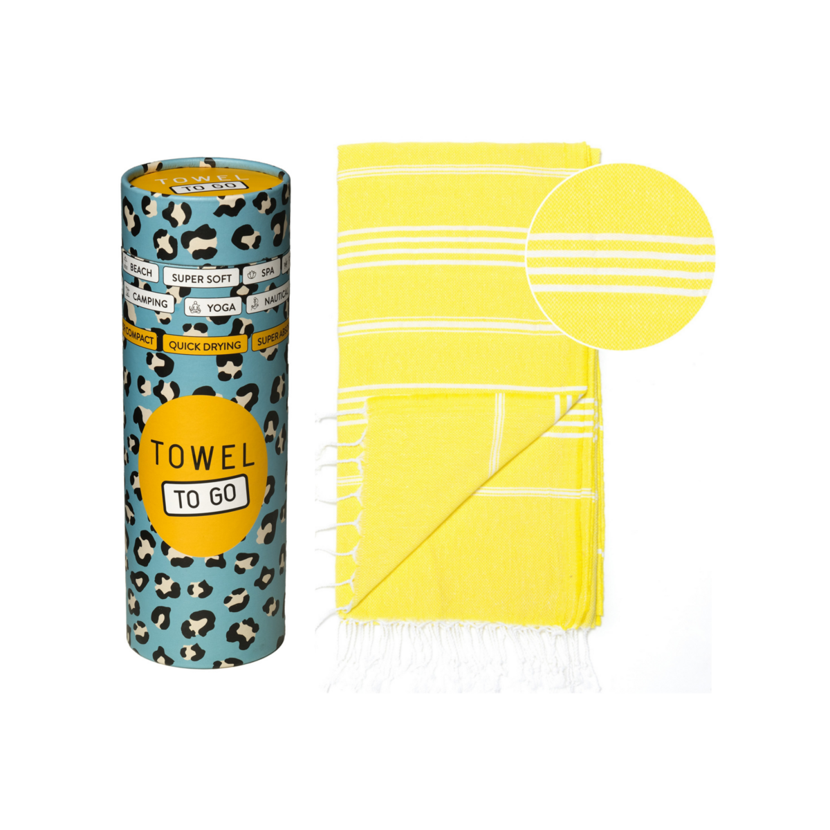 HANDDOEK TO GO IPANEMA Katoenen strandlaken 180x100 cm | Sneldrogend | Geel | met geschenkdoos
