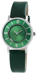 Adrina women's watch with imitation leather strap, Ø 32 mm, dark green/silver