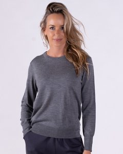 Damenpullover grau meliert Merino Langarm mit Rundhalsausschnitt - BARCELONA