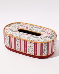 Vegan Leather Oval Tissue Box - Floral & Striped Pattern