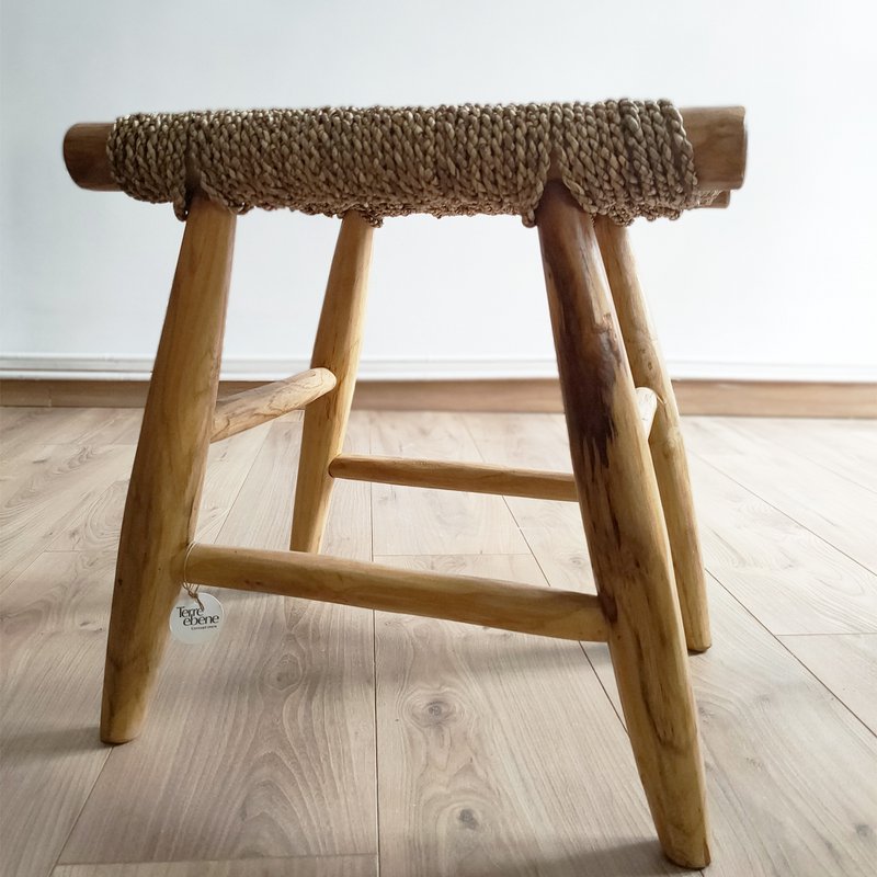 Skammel I TEAK OG BEIGE REB