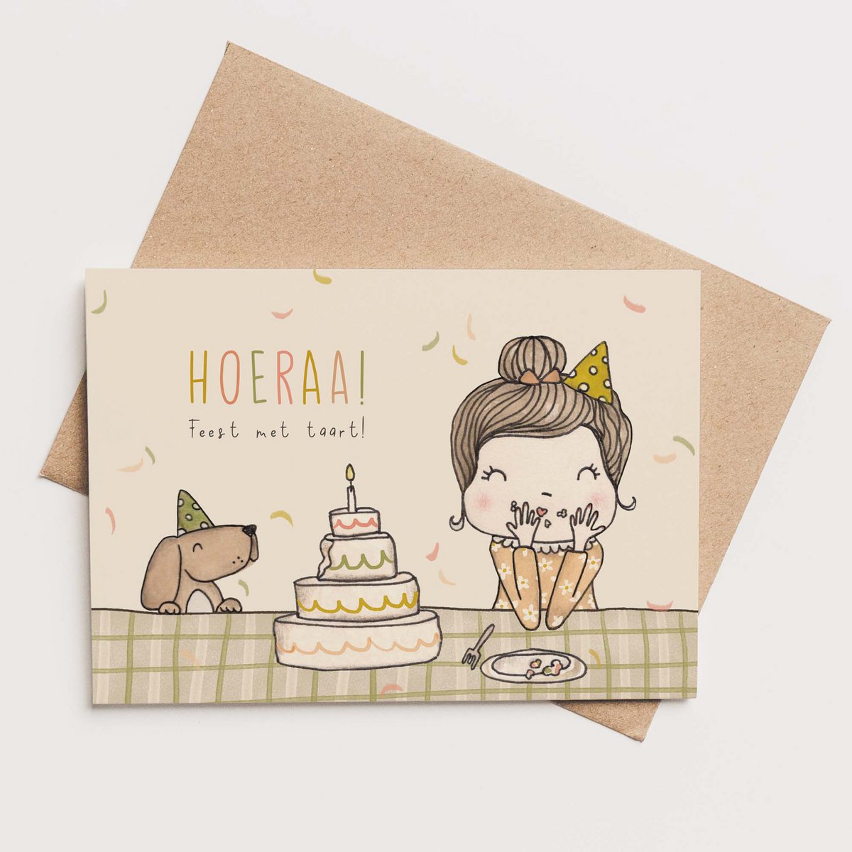 card + envelope - HOORAY! Party with cake!