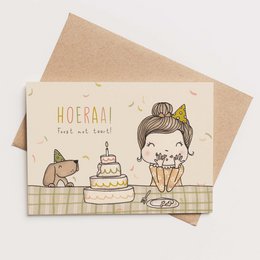carte + enveloppe - Hourra ! Faire la fête avec un gâteau !