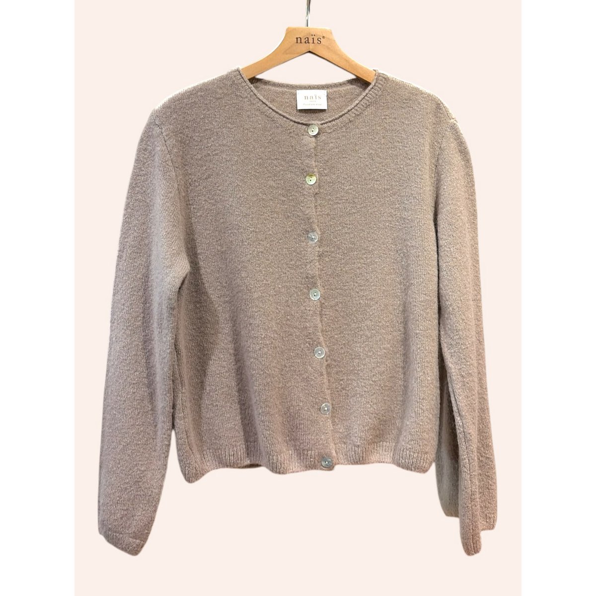 Cardigan col rond court boutonné en alpaga et laine