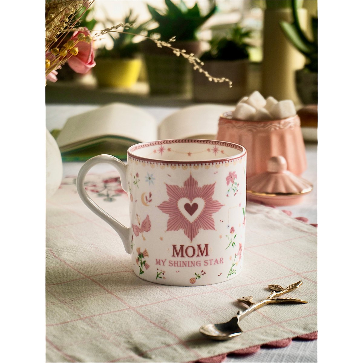 Fine China Coffee Mug - Floral Heart Motif, 300ml