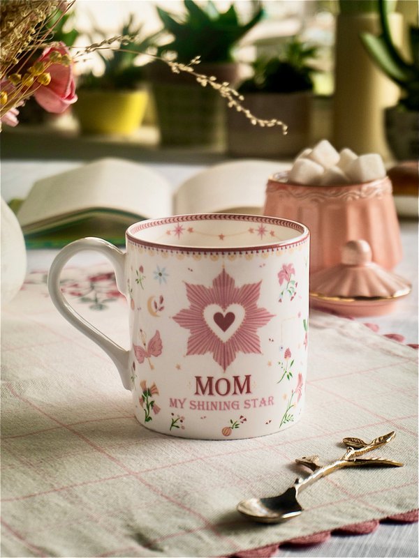 Fine China Coffee Mug - Floral Heart Motif, 300ml