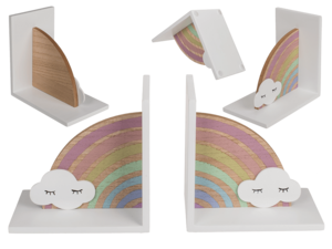 Buchstützen, Regenbogen mit Wolke,