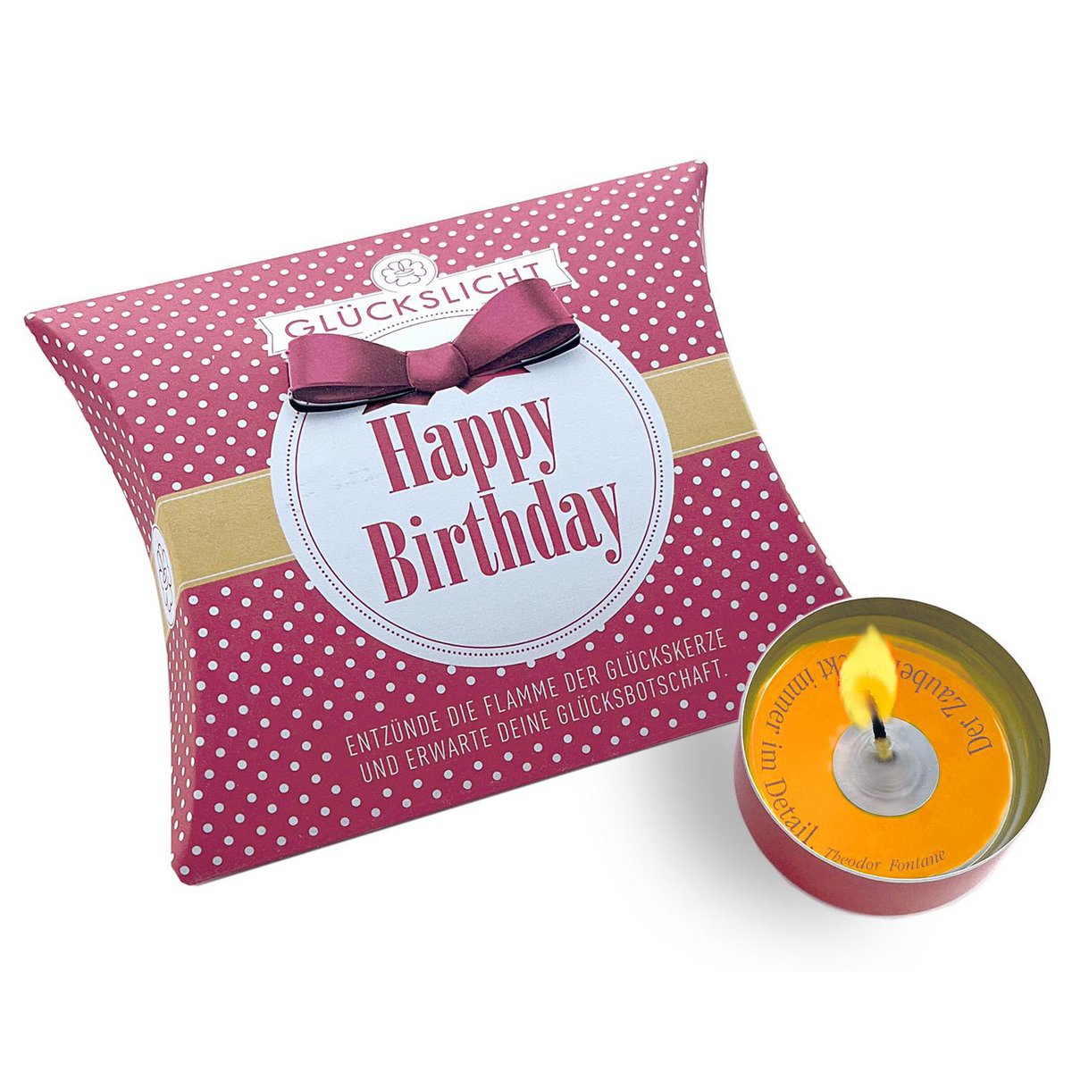 Gelukslampje / In de geschenkdoos met uitgesneden strik 🎀 / Stippen / Happy Birthday