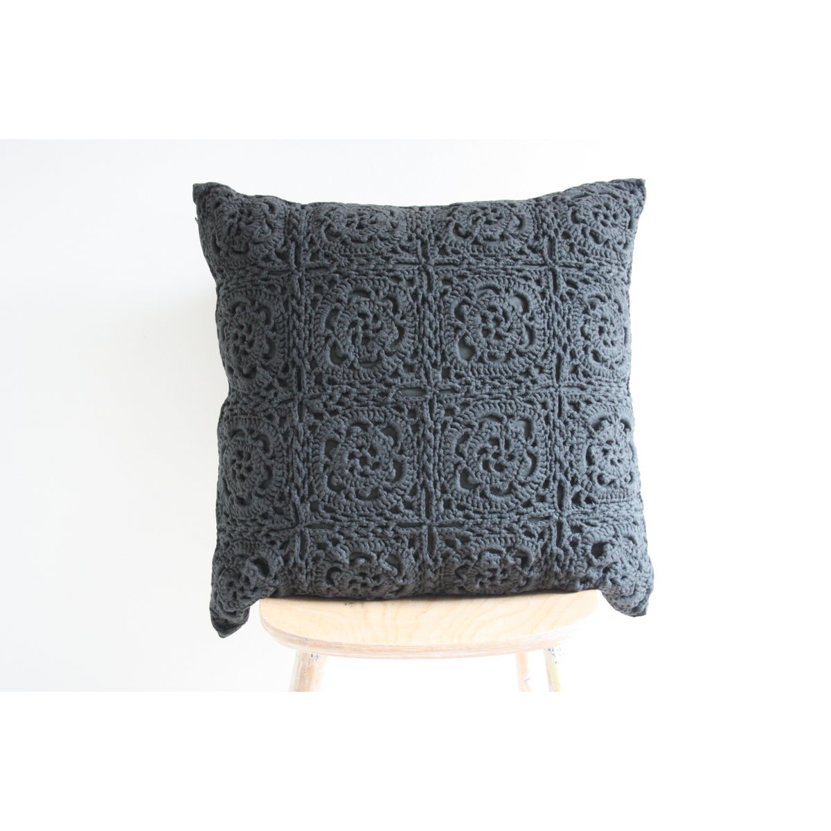 Dark gray crochet cushion - XL