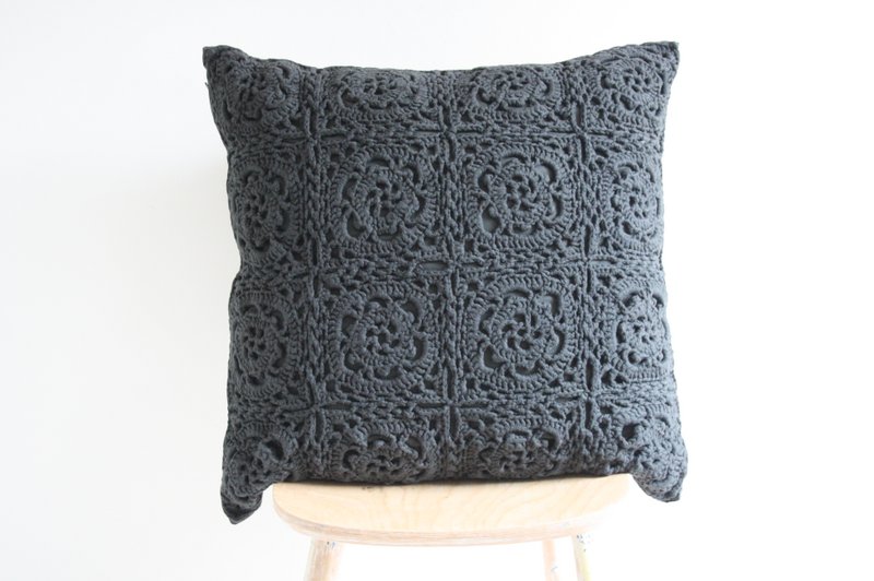 Dark gray crochet cushion - XL