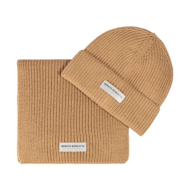 RB5004Z | Sharp set and cap in a mixed Made in Italy wool shirt. Camel color - single size